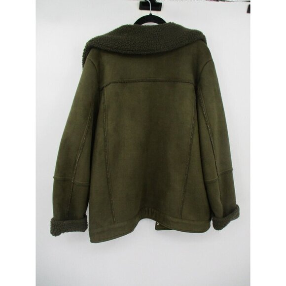 The Fifth Label Womens Coat Large Green Moto Fleece Sherpa Zip Up Classic - Picture 2 of 16